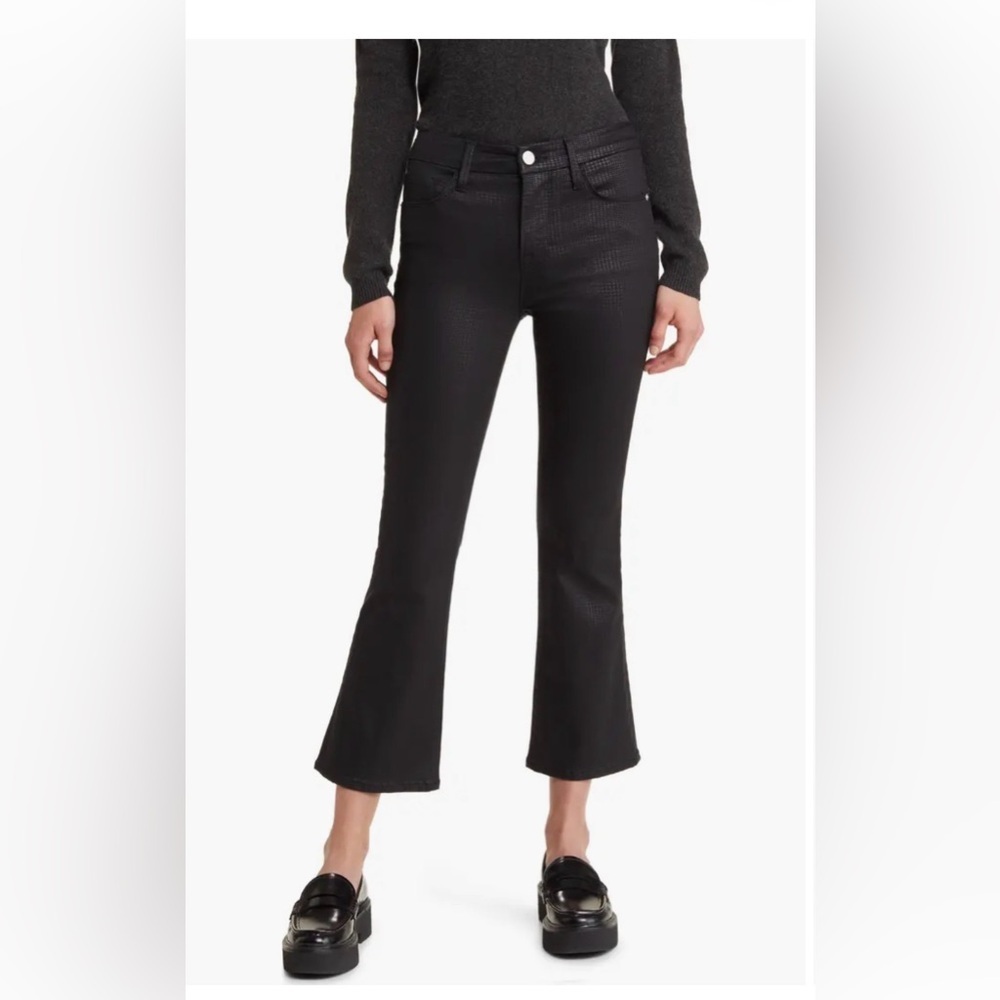 Frame Le Crop Mini Boot houndstooth shine 29 lux black flare
